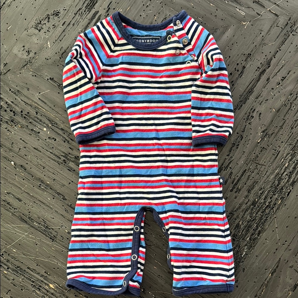 Toobydoo Navy and Red Striped Baby Romper